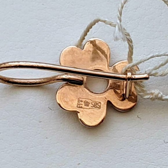 NOS Russian USSR 14K 585 Rose Pink Gold Diamond Cut Open Flower Dangle EARRINGS - Picture 6 of 6